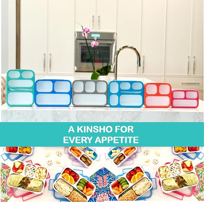 Small Snack Containers for Kids Toddlers - 3 Compartments (Set of 2) - Leak-Proof Reusable Boxes with Lids - BPA-Free Plastic Mini Bento Lunch Box - Ideal for School, Holds 2 Cups (Teal Blue+Orange)