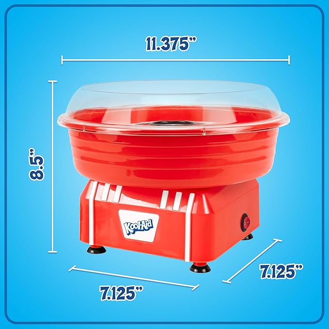 Kool-Aid Cotton Candy Machine - Fun Cotton Candy Machine for Kids with 2 Reusable Cones, 1 Sugar Scoop, and 1 Extractor Head – Red