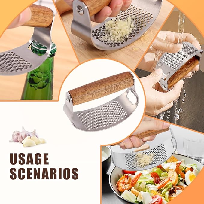 Stainless Steel Garlic Presser, Upgraded Garlic Press Rocker with Peeler and Cleaning Brush, Ergonomic Handle for Cooking Enthusiasts (1 pcs)