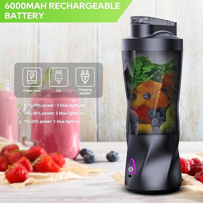Portable Blender: 360W High-Power Motor, 6000mAh Long-Lasting Battery, 23oz Travel Smoothie Maker with Anti-Jam Blade, BPA-Free for Shakes & Ice Crushing,Fresh Fruit Juice/Smoothie, Home Use 【Black】