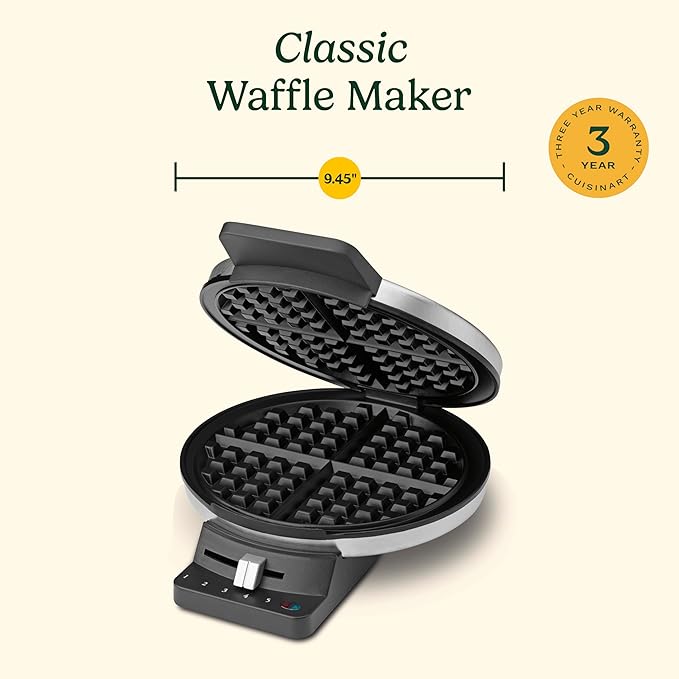 Cuisinart Waffle Maker, 1250W Round Classic Waffle Iron, 5-Setting Adjustable Browning Control, WMR-CAP2, Brushed Stainless