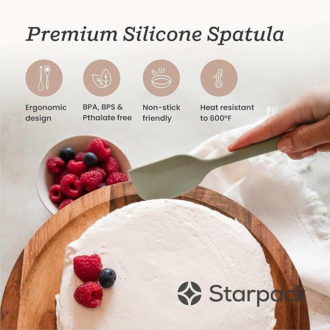 Starpack 'Scrape & Stir' Silicone Spatula (11 Inch) - 600°F Heat Resistant Spatula Set - Food Grade Kitchen Spatulas - LFGB Grade Nonstick Baking and Cooking Rubber Spatulas Set