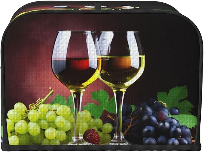 Grapes Red Wine Covers for Toasters 4 Slice,Cute Funny Bread Machine Cover with Handle,Washable Stain Resistant Kitchen Small Appliance Cover Dining Decor