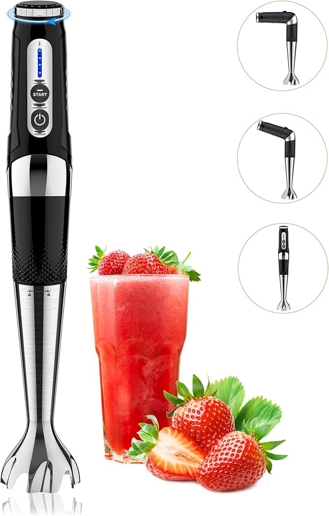 Toogel Cordless Immersion Blender, Electric Hand Blender with 21-Speed & 3-Angle Adjust, USB Rechargeable, BPA-Free & Dishwasher Safe for Baby Food, Smoothies, Soup (Black)