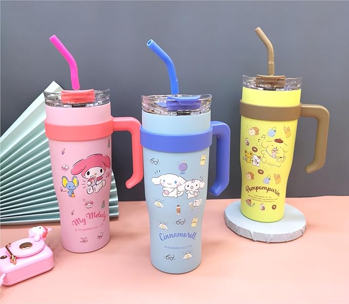 Cinnamoroll Twins Stainless Steel Insulated Tumbler with Lid, Straw & Handle 1200ml - XL Size, Blue