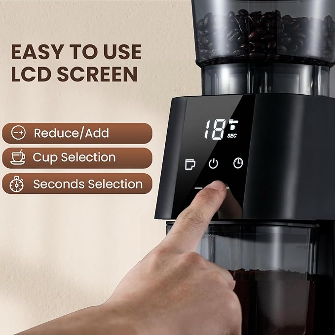Ollygrin Conical Burr Coffee Grinder Electric, Adjustable Coffee Grinder for Home Use, Touchscreen Burr Mill Grinder with 30 Grinding Sizes, 2-12 Cups for French Press & Drip Coffee