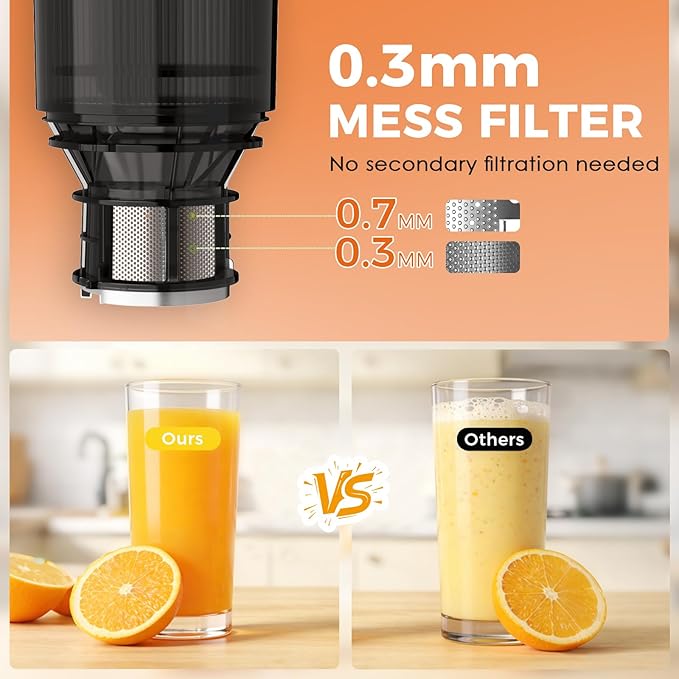Juicer Machines, Cold Press Juicer Fit Whole Fruits & Vegetables, Slow Masticating Juicers with 5.3" Wide Feed Chute, High Juice Yield, BPA Free