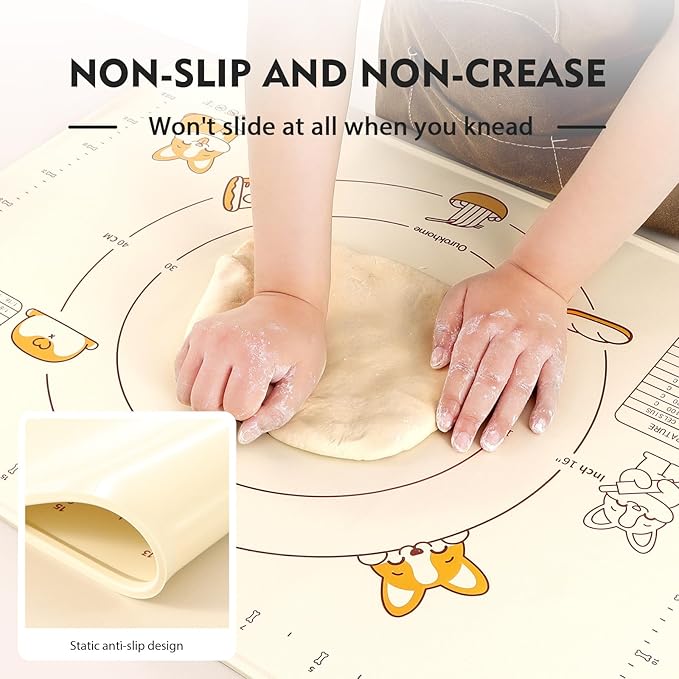 Silicone Baking Pastry Mat with Dough Cutter, Ourokhome Extra Thick Kneading Rolling Mat Collapsible Pasta Drying Rack, Plastic Foldable Dryer