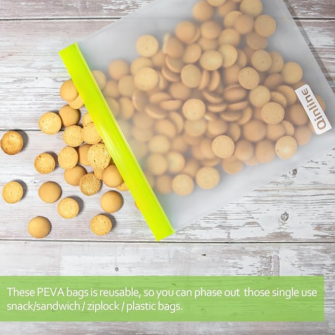 Qinline Reusable Food Storage Bags - 24 Pack Freezer Extra Thick Leakproof Lunch Bag - 8 Gallon 8 Sandwich 8 Snack Bags