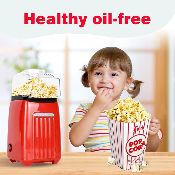 Large Capacity Popcorn Maker Machine, 3 Oz Popcorn Popper (42% More Corn Than Standard 2 Oz), 2 Min Fast Popping, No Oil & BPA-Free, ETL Certified Air Popper for Home Theater, Movie Nights, Parties