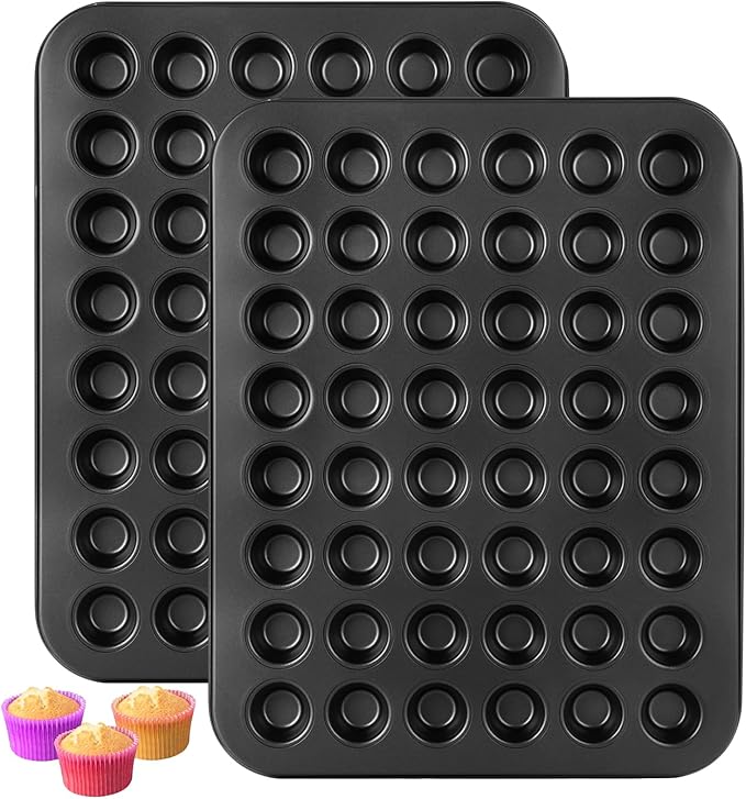 2 Pack Mini Muffin Pan 48 Cup, Mini Cupcake Pans for Baking, Nonstick Small Muffin Tin, Small Cupcake Pan, Dishwasher Oven Safe - Black