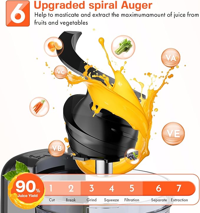 Juicer Attachment for KitchenAid, Cold Press Slow Juicer with 4.9" Large Feed Chute for Whole Fruits & Vegetables, Includes 2 * 1L Measuring Cups for KitchenAid Accessories and Attachments, Black
