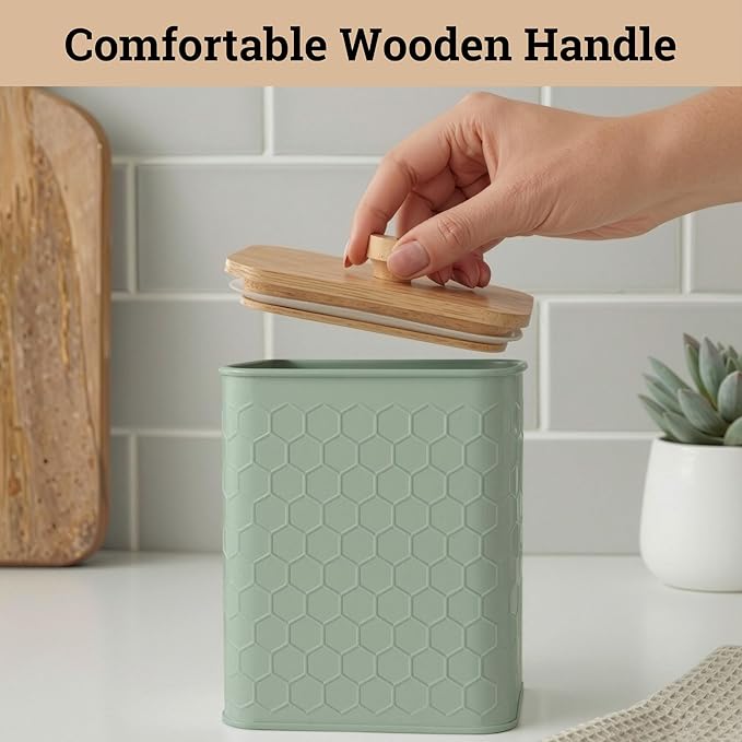 Kitchen Canisters for Countertop Set of 4 - Textured Iron Kitchen Canisters with Airtight Lids - Flour Sugar Canister Set - Flour and Sugar Containers Farmhouse - Coffee Jar for Counter - Green Jar x4