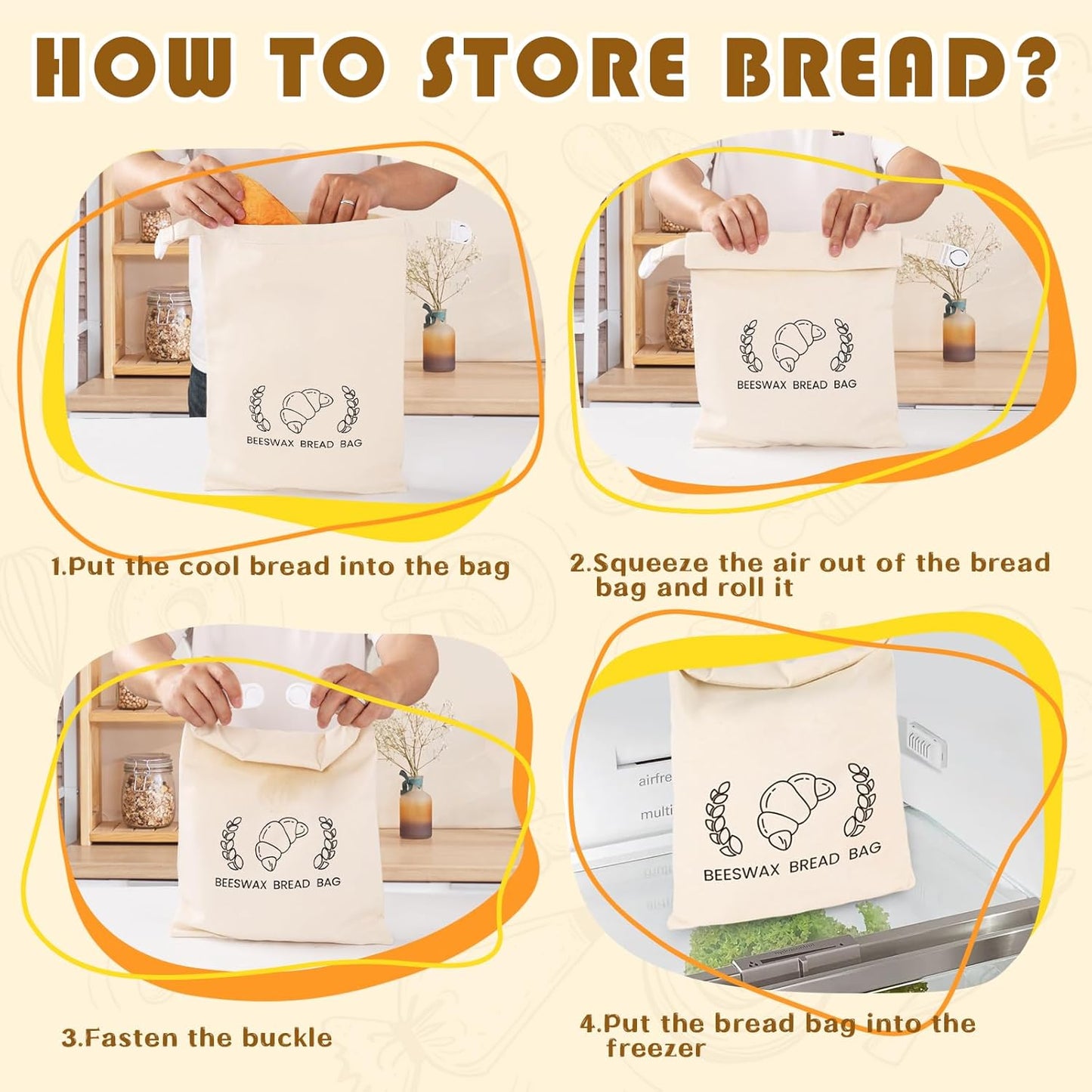 2 Pack Reusable Beeswax Bread Bag for Homemade, XL Sourdough Bread Keeper with Beeswax Lining, 17"×12" Bread Storage for Baking Supplies
