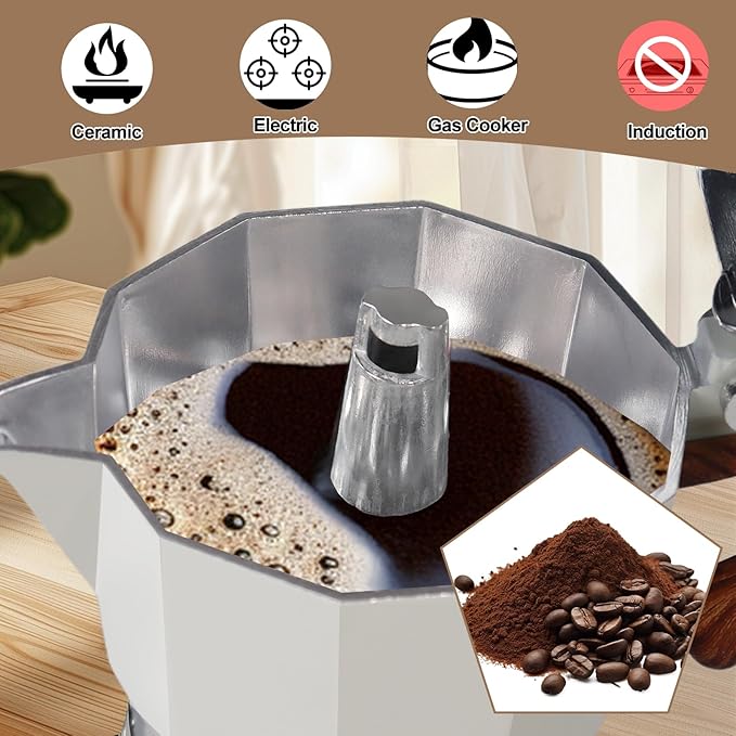 Aluminum 3 Cup 150ml Moka Pot Express Coffee Maker Stovetop Espresso Colorful Coffeemaker Italian Classic Style Brewing Greca Cafe Mocha Machine for Cafeteras Lover Camping Travel and Home Use 5oz