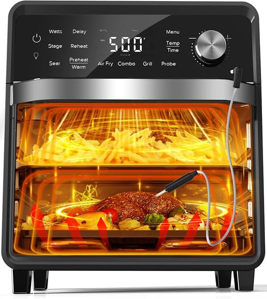 Nuwave Plug-In Grill Air Fryer Oven Combo w/Sheath Heaters, Authentic Char Flavor, 2024 New Convection System, 2X More Even, 100 Presets, Smarter Probe, 50-550°F, Stainless Steel