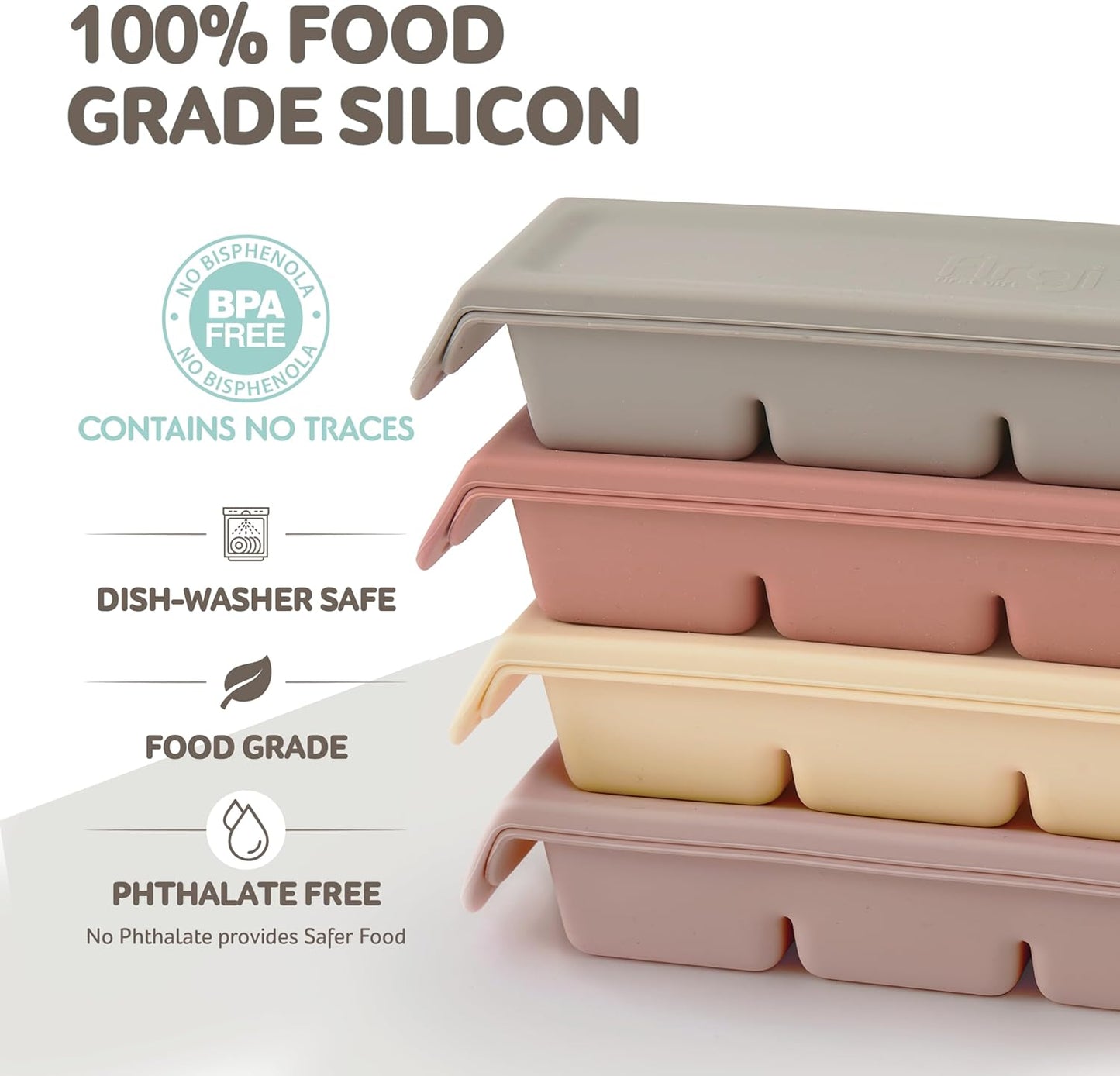 Silicone Freezer Trays with Lid, 1.7oz 4 Section - Leak Proof Silicone Freezer molds for Homemade Baby Food Breastmilk, Purees, Vegetables, Baby Food Jars Ice Tray with Lid BPA Free Pastel Pink
