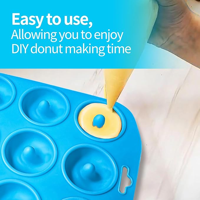 12 hole Silicone Donut Pan, Bite Size Silicone Donut Molds for baking, Mini Donut Mold Heat Resistant, Mini Donut Pan for baking Donuts, Muffin, Cake Biscuit Bagels, Non-stick Bottom, Dishwasher Safe