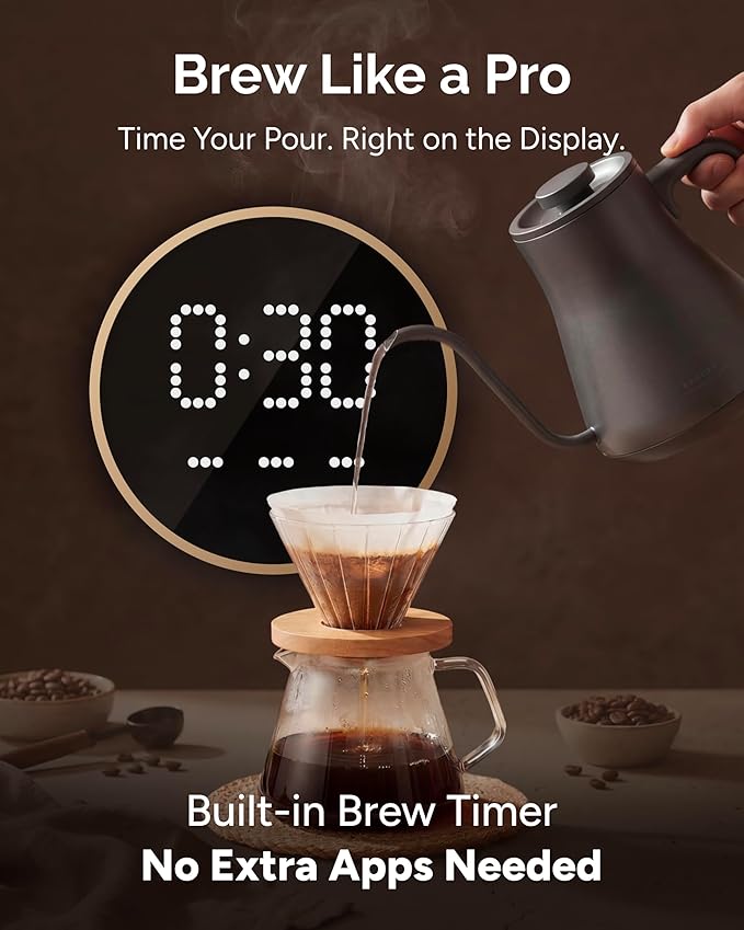 INTASTING Electric Kettle, Gooseneck Electric Kettle, ±1℉ Temperature Control, BPA-Free Stainless Steel Inner, Quick Heating, for Pour Over Coffee, Brew Tea, Boil Hot Water, 1500W/0.9L Dark Grey