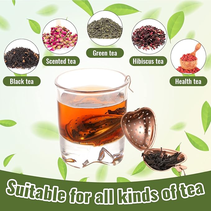 Sumind 50 Pcs Stainless Steel Tea Strainer Ball Infuser Loose Leaf Steeper Interval Diffuser Heart Shape Mesh Filters with Extended Chain Hook for tea party Seasonings Cup Bottle(Rose Gold)