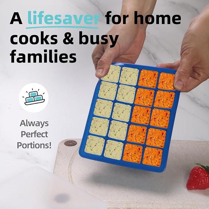 1 Tbsp Silicone Freezer Molds - Perfect for Storing Garlic, Herbs, Ginger, Pesto, Tomato Paste, Lemon Juice,Vegetable Purees,Purees and More - Silicone Food Freezer Tray(Blue 2 Pack)