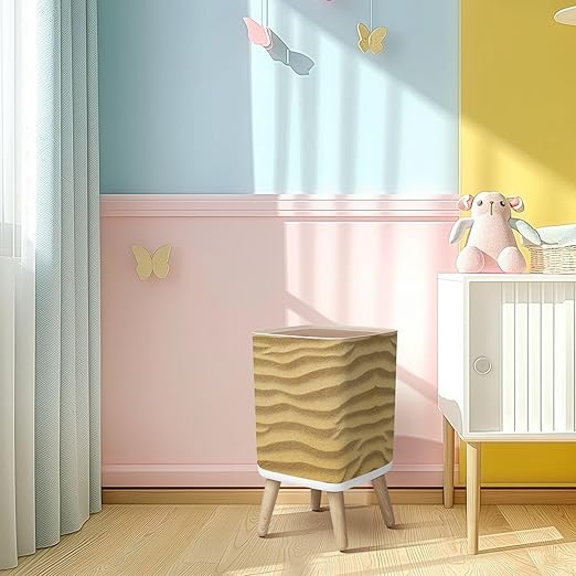 Small Trash Can with Lid Waves Sand Wastebasket with Press Cover Dog Proof Garbage Can Waste Bin for Kitchen Bathroom Nursery 2.6 Gallon