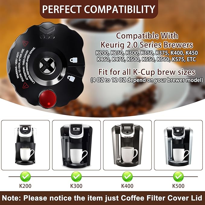 Podoy 119367 Reusable Coffee Filter Cover Lid Compatible with Keurig My K-Cup 2.0 Series K200 K250 K300 K350 K400 K450 K460 K475 K500 K550 K560 K575 Brewers (3 Pack)