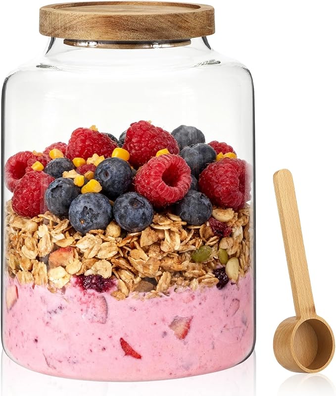 Glass Coffee Storage Jar with Lids Scoop Round Glass Coffee Ground Containers Borosilicate Glass Food Canister for Cereals Oats Beans Nut Sugar Candy Spice Rice Tea