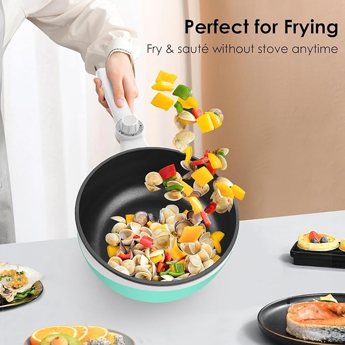 Audecook Hot Pot Electric, 1.7L Mini Electric Skillet Portable Nonstick Sauté Pan with Power Adjustment, Ramen Cooker Travel Multicooker for Steak/Soup/Egg/Oatmeal/Noodles