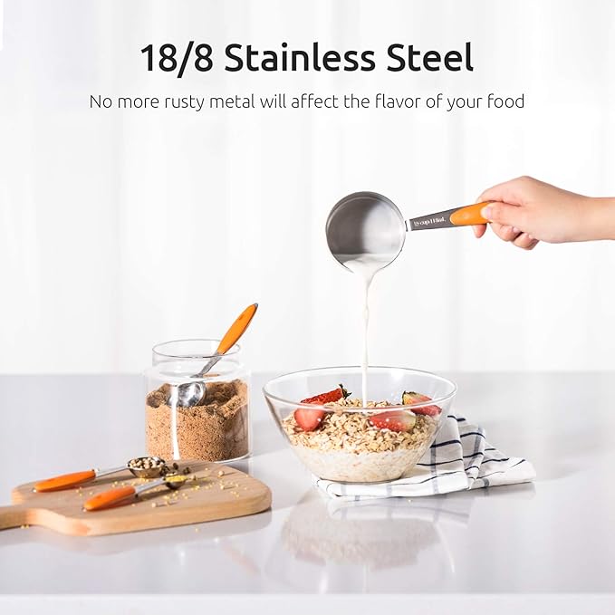 U-Taste 18/8 Stainless Steel Measuring Cups and Spoons Set of 10 Piece, Upgraded Thickness Handle and 1.5oz Heat Resistant Angled Turkey Baster with Cleaning Brush for Cooking Basting (Orange)