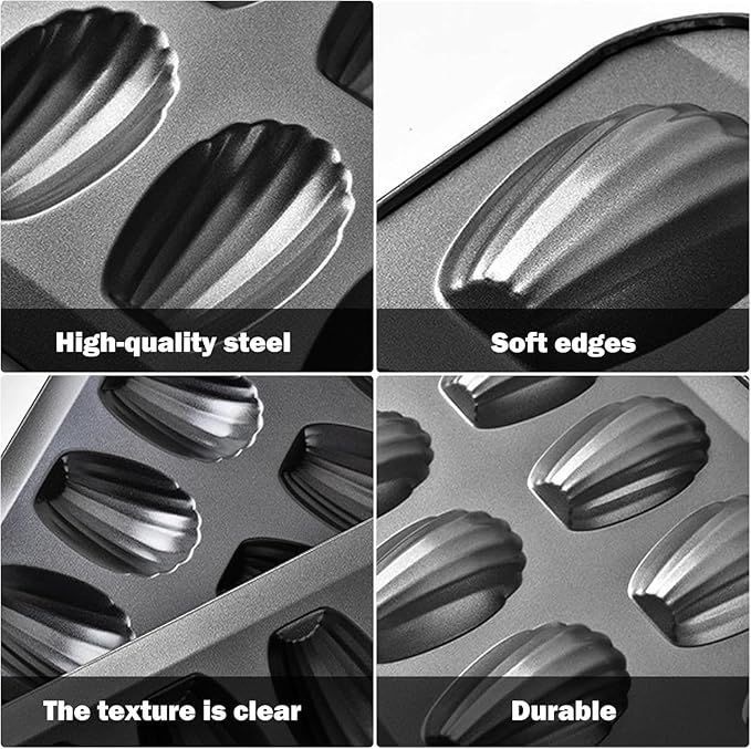 6pc Nonstick Madeleine Pan for Baking, 12-Cavity Shell Shape Cake and Cookie Mold Tray, Carbon Steel Cookie Molds, Send Goods from Local Warehouse (6 PC)