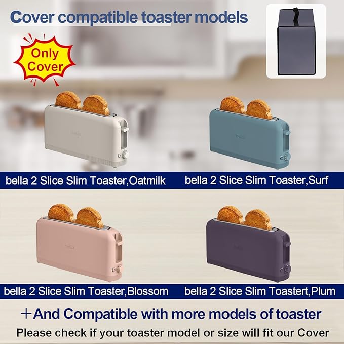 Cover for Bella 2 Slice Slim Toaster, 2-Slice Toaster Cover, Waterproof Heat-Resistant Dust-proof Toaster Cover Case Heavyweight Thickened Toaster Dust Cover with Handle (Only Cover-Purple)