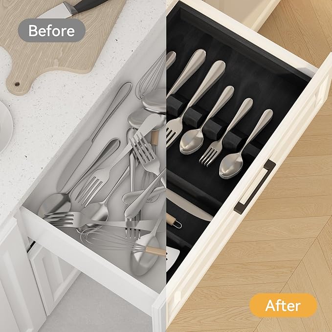 Yofidra Pure Bamboo Silverware Drawer Organizer: 16.5 Inch Large Silverware Utensil Tray Holder, 3-Compartment with 6 Card Slots Kitchen Flatware Organizer Home Essentials, 2024 New Upgrade