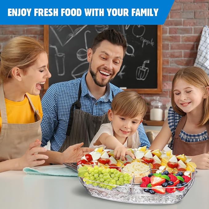 INNOVATIVE LIFE Fruit Trays for Serving for Party, 15 Inch Appetizer Serving Tray on Ice, Party Platters for Serving Food, Clear