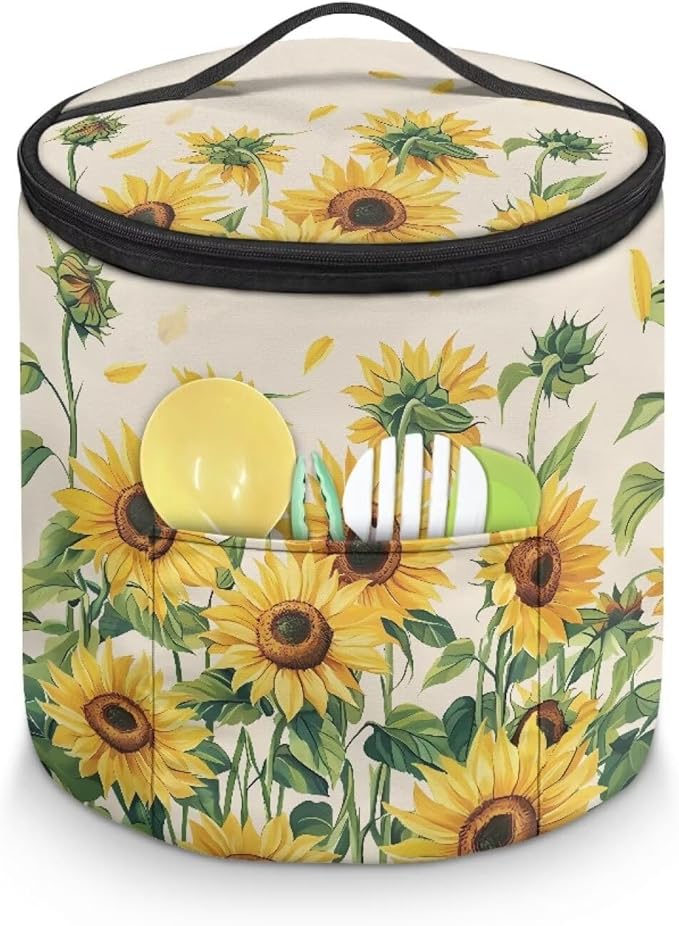 Sunflower Pressure Cooker Cover for Picnic Air Fryer Carry Bag Slow Cooker Cover Kitchen Round Applicances Storage Bag (Enclosed on the Bottom)