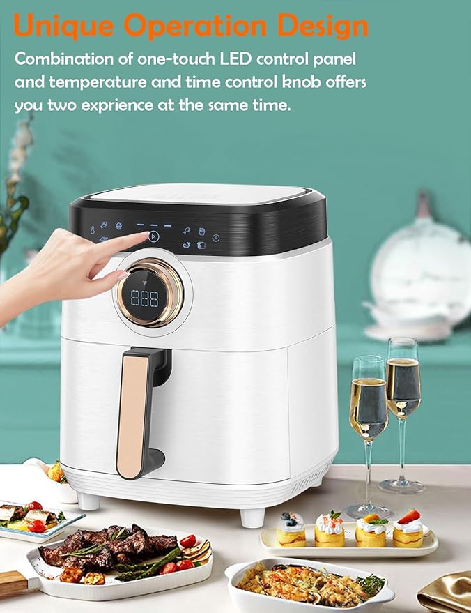 Air Fryer, ALLCOOL Airfryer Oven 8QT Large Air Fryer 1700W 8-in-1 with Touch Screen Air Fryers Dishwasher Safe Nonstick Tray Freidora de Aire 32 Recipes BPA & PFOA Free White Air Fryer