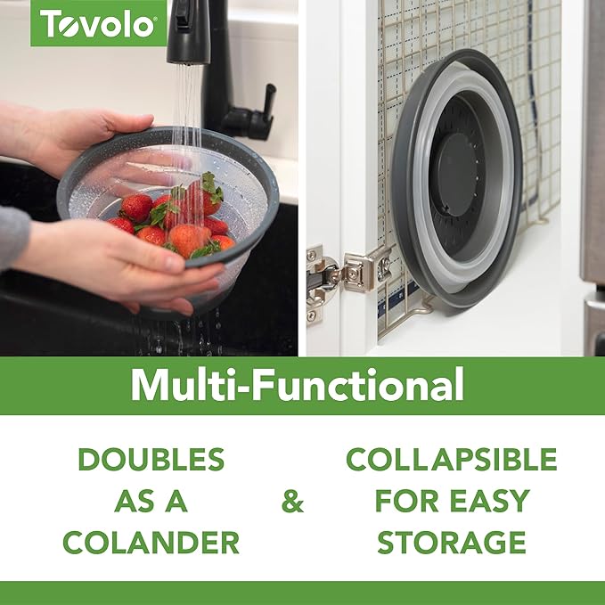 Tovolo Small Collapsible Microwave Cover, Lid for Reheating Food, Meal Prep Kitchen Gadget, No Mess Folding Bowl Cover Kitchen Tool, Charcoal