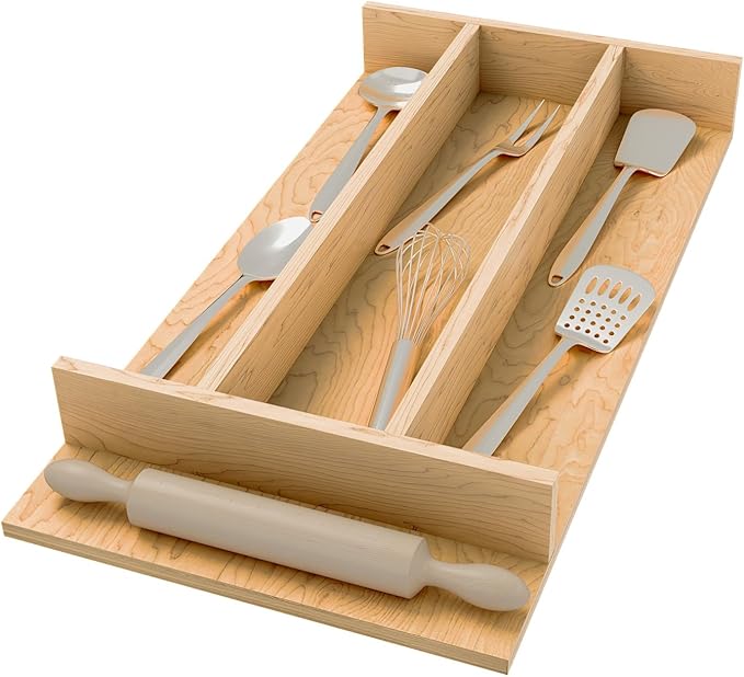 Rev-A-Shelf Natural Maple Right Size Utensil Insert Home Storage Kitchen Organizer 4 Compartment Drawer Accessory, 10-1/4" x 19-1/2", 4WUT-15SH-1