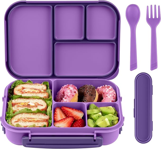 Amathley Lunch Box Kids,Bento Box Adult,Leakproof Lunch Containers for Adults/Kids/Toddler,1200ML-4 Compartments bento Lunch box with Utensil,Microwave & Dishwasher & Freezer Safe (Purple)