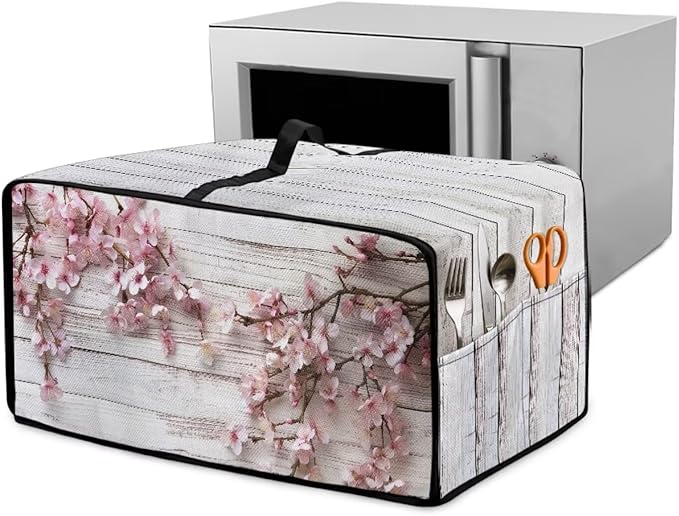 Air Fryer Toaster Oven Dust Cover Countertop Microwave Dust Cover Protector, Compatible with Convection Oven, M, 16.5 x 20.5 x 10 inches, Peach Blossom White Wood Grain