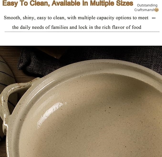 Heat Resistant Ceramic Casserole, Round Earthen Pot Cookware with Lid for Dinner and Party, Uniform Heating Stockpot for Stew, Soup, Steam, Bake(1800ml/1.9quart, White)