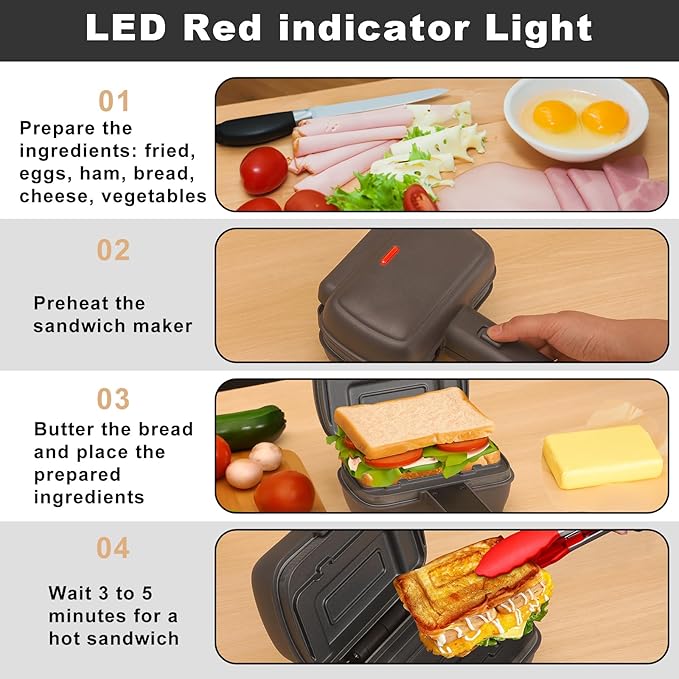 UVFAST Mini Sandwich Maker with Removable Plates: Portable Grilled Cheese Maker, Electric Breakfast Sandwichera with Non-Stick Plates, Hot Sandwich Maker Press for Cooking Breakfast, Grilled Cheese