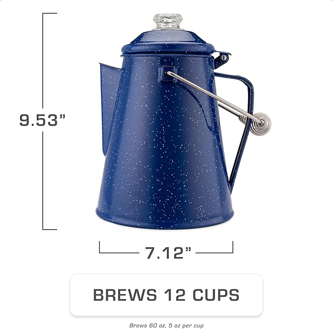 COLETTI Classic Percolator Coffee Pot — The Most Nostalgic Camping Coffee Pot, Now Modernized [Blue Enamel, 12 Cup]