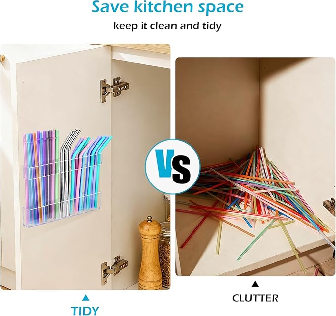 9.5" Large Acrylic Straw Holder for Cabinet Door – Kitchen Cabinets Straws Organizer, Reusable Tumbler, Small Kitchens Accessories Storage Container (Transparent)