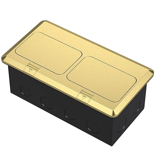 KYHSHJ Dual Pop-Up Floor Electrical Outlet Box Kit，20 Amp Stainless Steel GFCI TR Receptacle Outlet，3-Port RJ45 Datacom Receptacle，Waterproof Gasket with IP44 Waterproof Rating,，ETL Listed, Brass