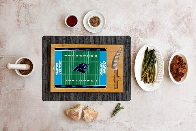 PICNIC TIME NFL Football Field Icon Glass Top Cutting Board & Knife Set, (Parawood & Bamboo)