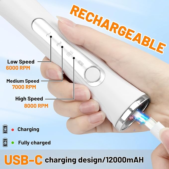 TonJin Milk Frother USB C Rechargeable New Upgraded Handheld Frother Wand with 2 304 Stainless Whisks 1 Stand, 3 Speeds Electric Coffee Whisk Frother for Lattes, Cappuccino, Egg, Matcha, White