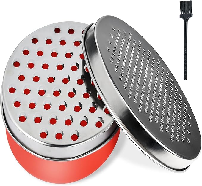 Cheese Grater Akamino Grater Lemon with Food Storage Container & Lid Grinder Grater for kitchen - Perfect For Hard Parmesan，Ginger, Vegetables, Butter (Red)