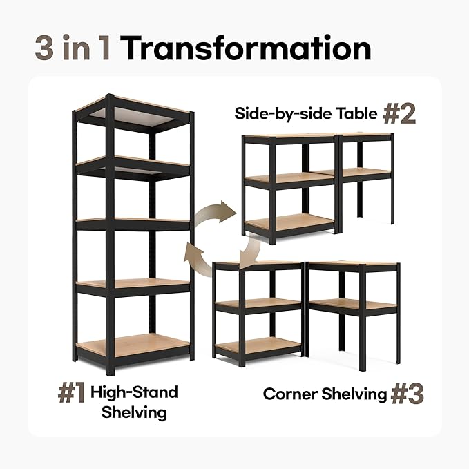HOMEDANT House Black 5 Tier 24.4" W Laminated Metal Shelving Unit Adjustable Storage Utility Rack Heavy Duty Shelves Organization Multipurpose Shelf Kitchen Garage Pantry Closet 4 Pack