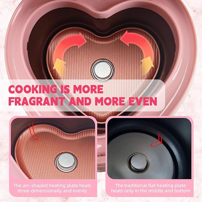 Peach Heart Shape Rice Cooker + Electric Spice and Nut Grinders Set for Kitchen
